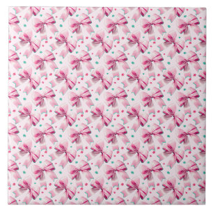 Trendy roze coquette strik met schattig meisjesach tegeltje