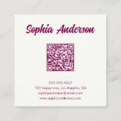 Trendy roze dambordpatroon met QR-code Vierkante Visitekaartje (Achterkant)