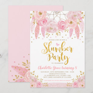 Trendy Roze Dreamcatcher Sleepover Slumber Party Kaart