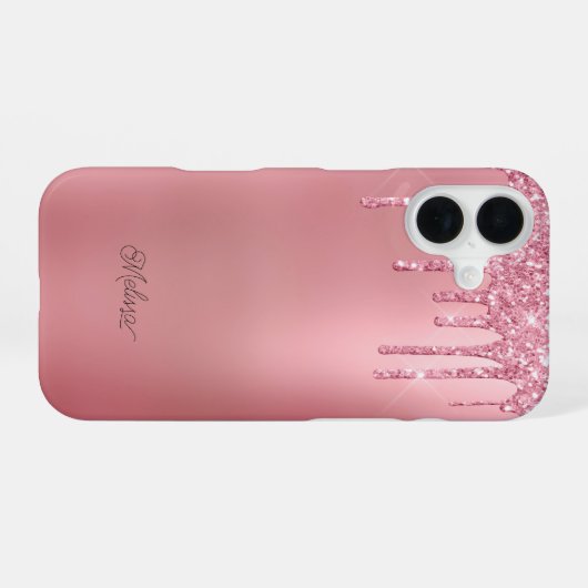 Trendy Roze Dripping Glitter iPhone 16 Hoesje (Achterkant horizontaal)