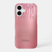 Trendy Roze Dripping Glitter iPhone 16 Hoesje (Achterkant)