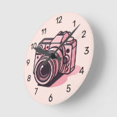 Trendy Roze DSLR Camera Fotografie Gepersonaliseer Ronde Klok (Hoek)