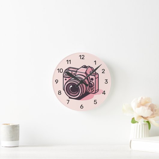 Trendy Roze DSLR Camera Fotografie Gepersonaliseer Ronde Klok (Huis)