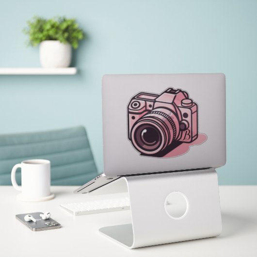 Trendy Roze DSLR Camera Fotografie Gepersonaliseer Sticker (Laptop op bureau)