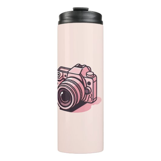 Trendy Roze DSLR Camera Fotografie Gepersonaliseer Thermosbeker (Voorkant)