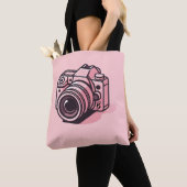 Trendy Roze DSLR Camera Fotografie Gepersonaliseer Tote Bag (Dichtbij)