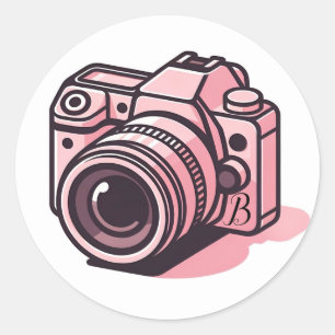 Trendy Roze DSLR Camerafotografie Gepersonaliseerd Ronde Sticker