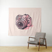 Trendy Roze DSLR Camerafotografie Gepersonaliseerd Wandkleed (In Situ (horizontaal))