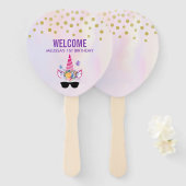 Trendy roze eenhoorn in zonnebril Verjaardag Handwaaier (Voorkant en achterkant)