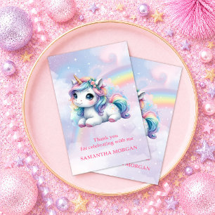 Trendy Roze Eenhoorn Meisje Verjaardag Dank Je Kaa Bedankkaart