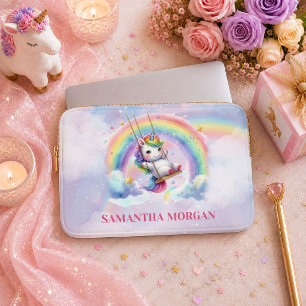 Trendy Roze Eenhoorn Meisje Verjaardag Laptop Hoes