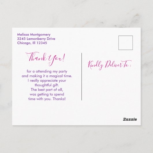 Trendy Roze Eenhoorn met Bloemen Party Dank u Briefkaart (Achterkant)