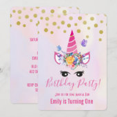 Trendy Roze Eenhoorn met Bloemen Verjaardagsfeest Kaart (Voorkant / Achterkant)