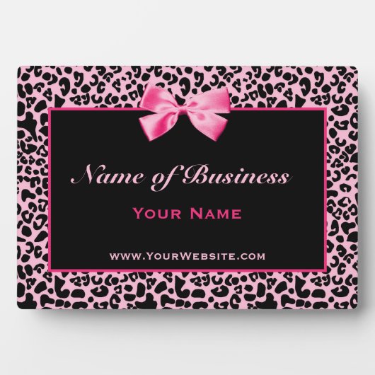Trendy roze en Black Leopard Business Name Fotoplaat (voorkant)