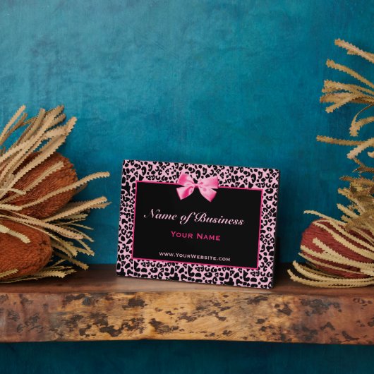 Trendy roze en Black Leopard Business Name Fotoplaat (Zijkant)
