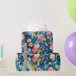 Trendy roze en blauw Abstract bloemmotief Cadeaupapier