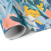 Trendy roze en blauw Abstract bloemmotief Cadeaupapier (Rol Hoek)