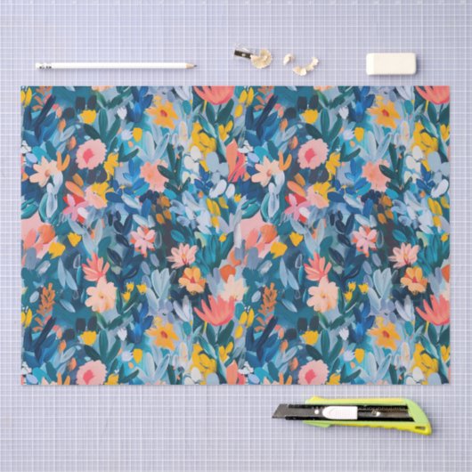 Trendy roze en blauw Abstract bloemmotief Tissuepapier (Craft)