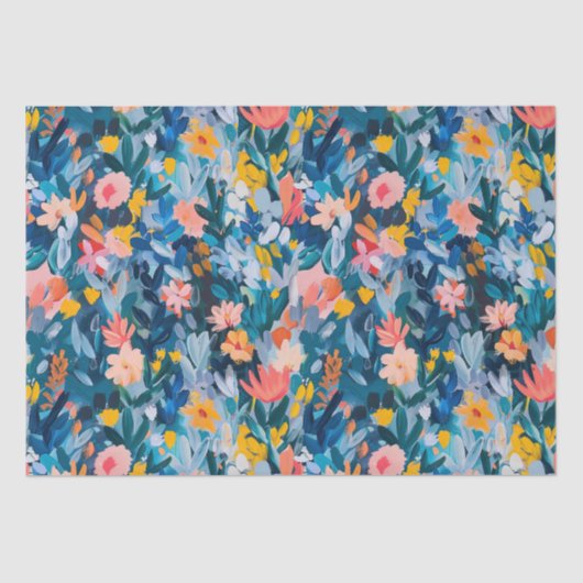 Trendy roze en blauw Abstract bloemmotief Tissuepapier (Voorkant)