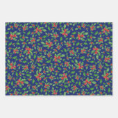Trendy roze en blauwe kerst Holly Patroon Inpakpapier Vel (Voorkant 2)