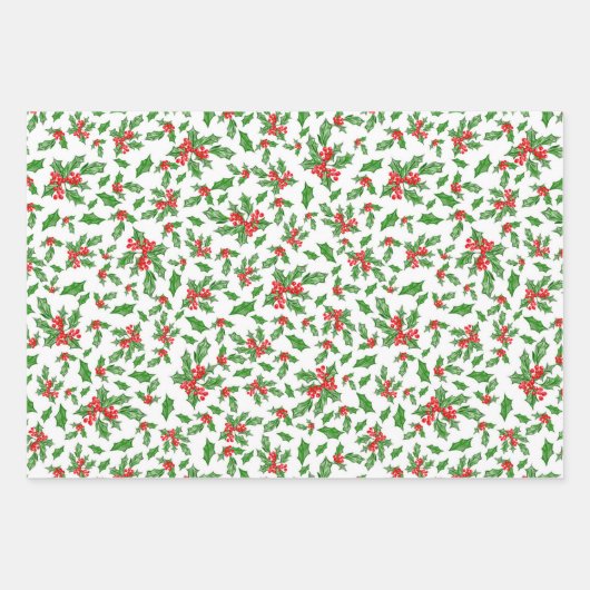 Trendy roze en blauwe kerst Holly Patroon Inpakpapier Vel (Voorkant)