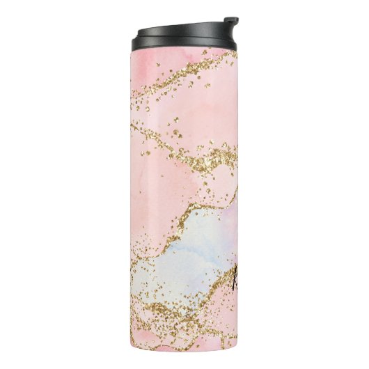 Trendy Roze en Gouden Glitter Agaat Thermosbeker (Gedraaid links)