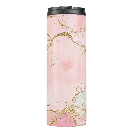 Trendy Roze en Gouden Glitter Agaat Thermosbeker (Achterkant)