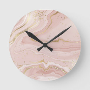 Trendy roze en gouden marmeren kunst ronde klok