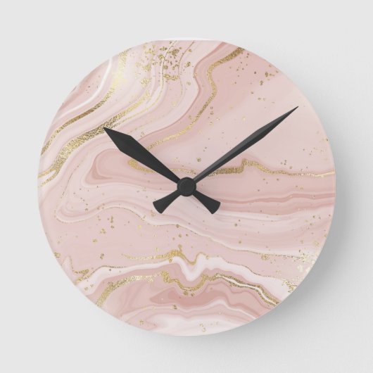 Trendy roze en gouden marmeren kunst ronde klok (Voorkant)