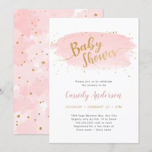 Trendy roze en gouden Waterverf Baby shower Kaart