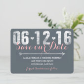 Trendy roze en grijs sparen de Datum Save The Date (Staand voorkant)