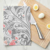 Trendy Roze en Grijs Swirly Floral Theedoek (Quarter Fold)