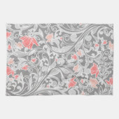 Trendy Roze en Grijs Swirly Floral Theedoek (Horizontaal)