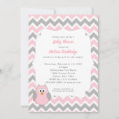 Trendy roze en grijze uil meisje Baby shower Kaart (Voorkant)