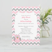 Trendy roze en grijze uil meisje Baby shower Kaart (Staand voorkant)