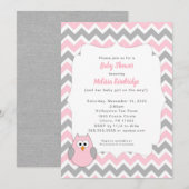 Trendy roze en grijze uil meisje Baby shower Kaart (Voorkant / Achterkant)