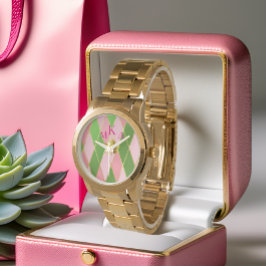 Trendy roze en groen goud Argyle Monogram Horloge