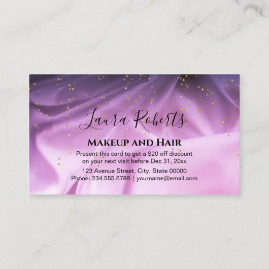 Trendy roze en paarse glitter kortingskaartje (Achterkant)