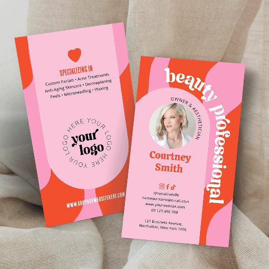 Trendy roze en rode Groovy Lash Beauty Salon of Sp Visitekaartje