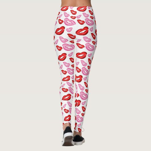 Trendy roze en rode lippenstift prints leggings (Achterkant)