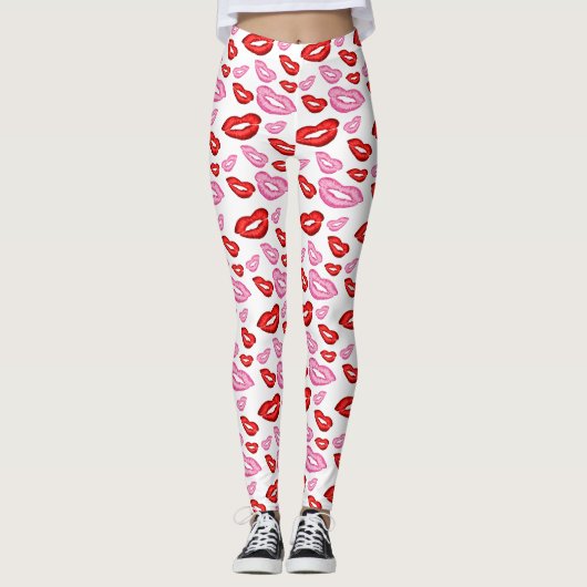 Trendy roze en rode lippenstift prints leggings (Voorkant)