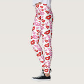 Trendy roze en rode lippenstift prints leggings (Links)