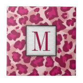 Trendy roze en rode luipaard monogram tegeltje (Voorkant)