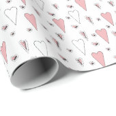 Trendy roze en wit Schattige hartpatroon Cadeaupapier (Rol Hoek)