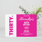 Trendy roze en wit vet 30e verjaardagsfeest kaart (Staand voorkant)