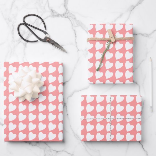 Trendy Roze en Witte Hartpatroon Gradiënt Inpakpapier Vel (Voorkant)