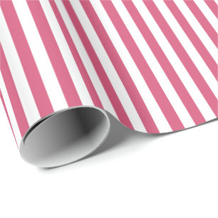 Trendy roze en witte horizontale strepen cadeaupapier