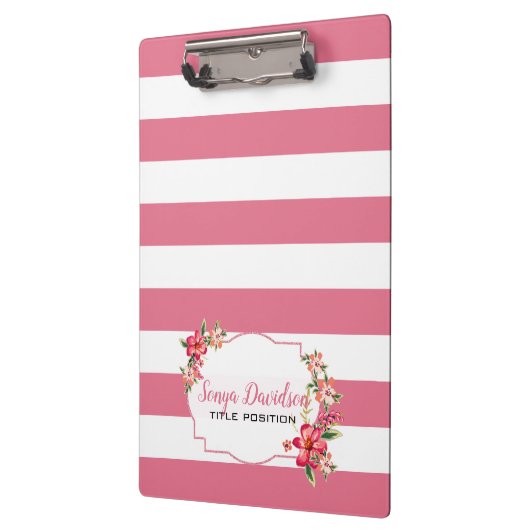 Trendy roze en witte strepen klembord (Links)