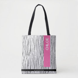 Trendy roze en zwart gepersonaliseerd tote bag
