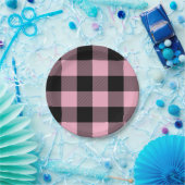 Trendy roze en zwarte buffelplaat papieren bordje (Feest)